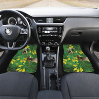 Bellbird New Zealand Personalised Car Mats Kowhai Flower Maori Pattern LT22 Set 2pcs - Front Green - Polynesian Pride