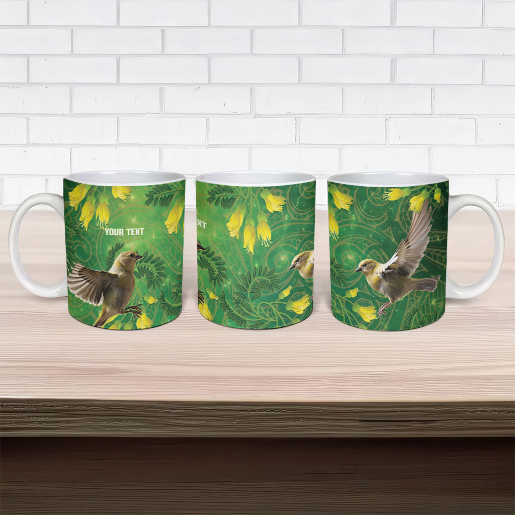 Bellbird New Zealand Personalised Ceramic Mug Kowhai Flower Maori Pattern