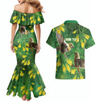 Bellbird New Zealand Personalised Couples Matching Mermaid Dress and Hawaiian Shirt Kowhai Flower Maori Pattern