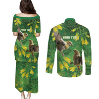Bellbird New Zealand Personalised Couples Matching Puletasi and Long Sleeve Button Shirt Kowhai Flower Maori Pattern LT22 - Polynesian Pride