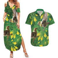 Bellbird New Zealand Personalised Couples Matching Summer Maxi Dress and Hawaiian Shirt Kowhai Flower Maori Pattern LT22 Green - Polynesian Pride
