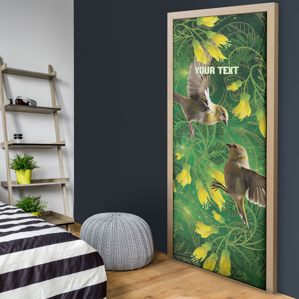Bellbird New Zealand Personalised Door Cover Kowhai Flower Maori Pattern