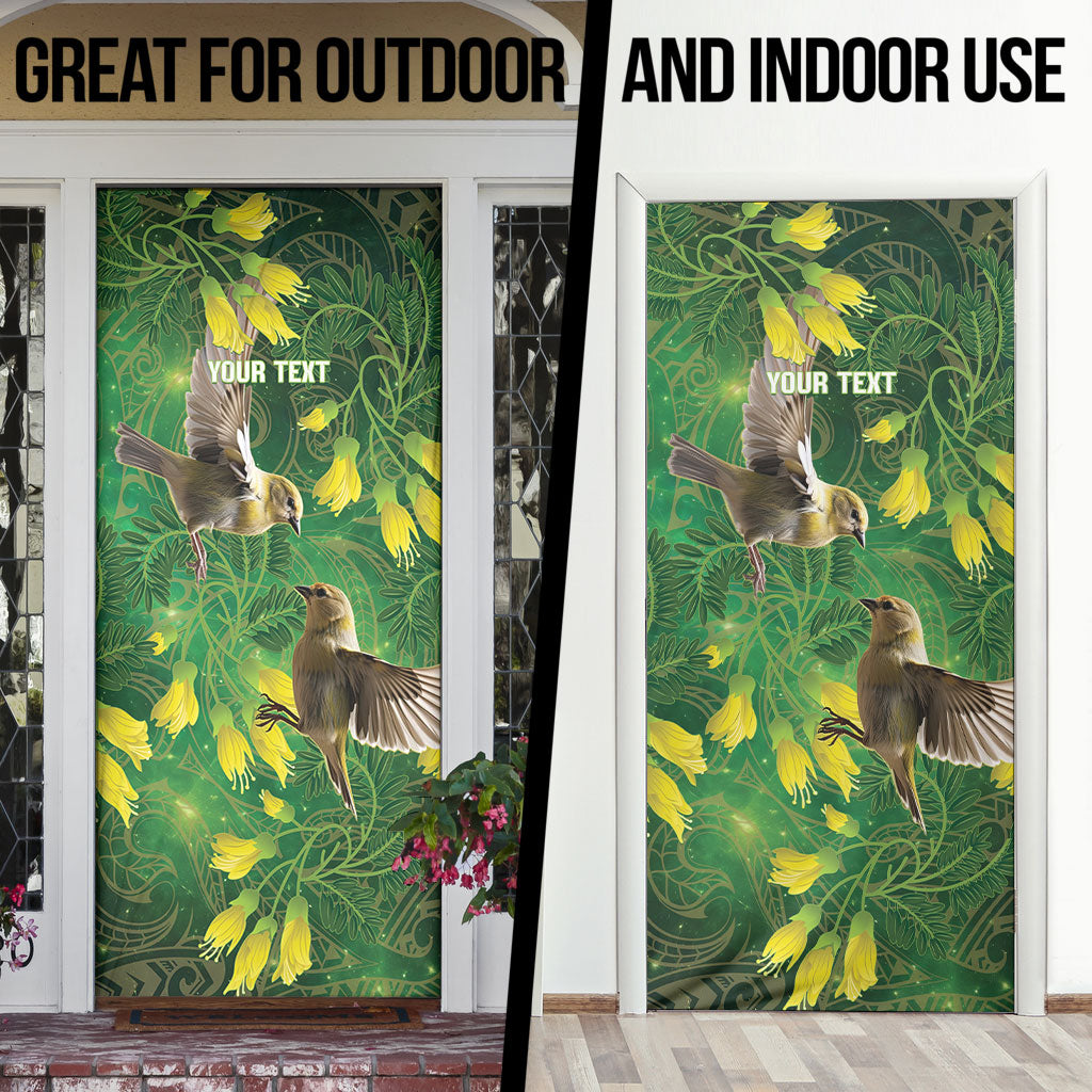 Bellbird New Zealand Personalised Door Cover Kowhai Flower Maori Pattern