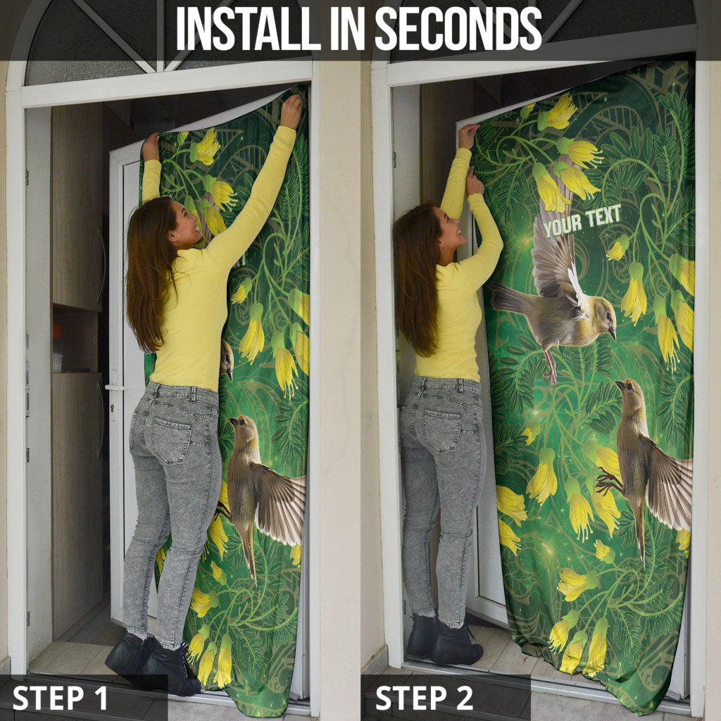 Bellbird New Zealand Personalised Door Cover Kowhai Flower Maori Pattern