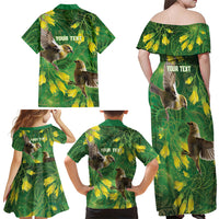 Bellbird New Zealand Personalised Family Matching Off Shoulder Maxi Dress and Hawaiian Shirt Kowhai Flower Maori Pattern LT22 - Polynesian Pride