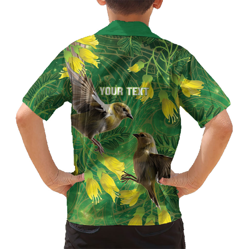 Bellbird New Zealand Personalised Family Matching Short Sleeve Bodycon Dress and Hawaiian Shirt Kowhai Flower Maori Pattern LT22 - Polynesian Pride