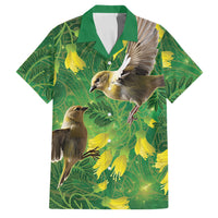 Bellbird New Zealand Personalised Family Matching Summer Maxi Dress and Hawaiian Shirt Kowhai Flower Maori Pattern LT22 Dad's Shirt - Short Sleeve Green - Polynesian Pride