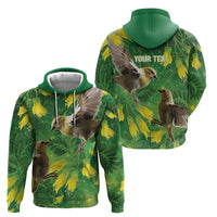Bellbird New Zealand Personalised Hoodie Kowhai Flower Maori Pattern