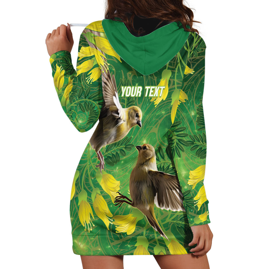 Bellbird New Zealand Personalised Hoodie Dress Kowhai Flower Maori Pattern LT22 - Polynesian Pride