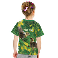 Bellbird New Zealand Personalised Kid T Shirt Kowhai Flower Maori Pattern