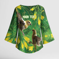 Bellbird New Zealand Personalised Kimono Sleeve Blouse Kowhai Flower Maori Pattern LT22 - Polynesian Pride