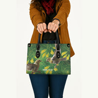 Bellbird New Zealand Personalised Leather Bag Kowhai Flower Maori Pattern