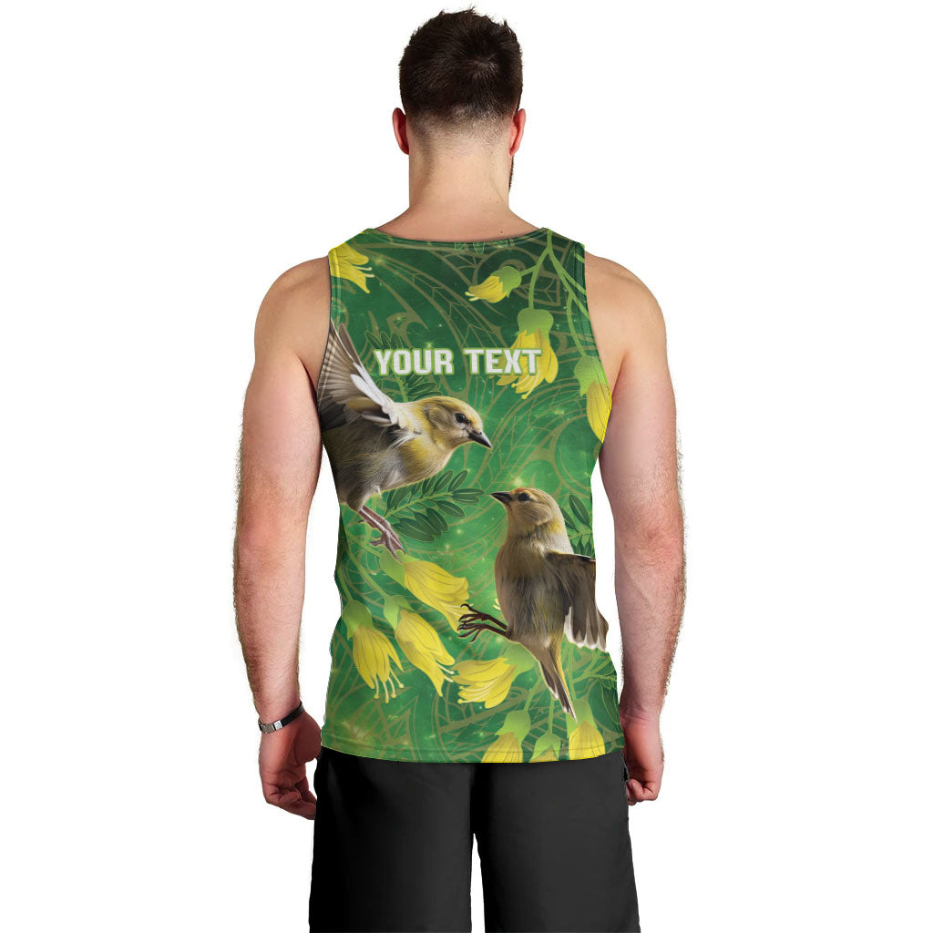 Bellbird New Zealand Personalised Men Tank Top Kowhai Flower Maori Pattern LT22 - Polynesian Pride