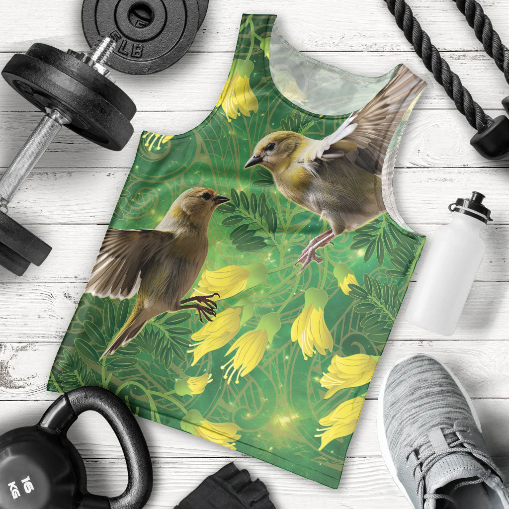 Bellbird New Zealand Personalised Men Tank Top Kowhai Flower Maori Pattern LT22 - Polynesian Pride