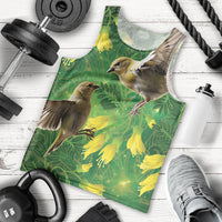 Bellbird New Zealand Personalised Men Tank Top Kowhai Flower Maori Pattern LT22 - Polynesian Pride