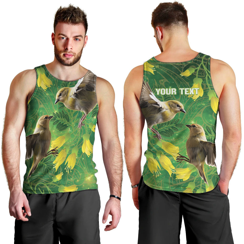 Bellbird New Zealand Personalised Men Tank Top Kowhai Flower Maori Pattern LT22 - Polynesian Pride