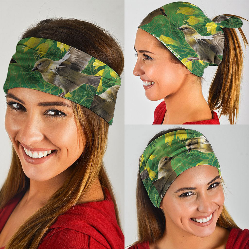 Bellbird New Zealand Personalised Neck Gaiter Kowhai Flower Maori Pattern