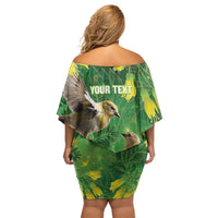 Bellbird New Zealand Personalised Off Shoulder Short Dress Kowhai Flower Maori Pattern