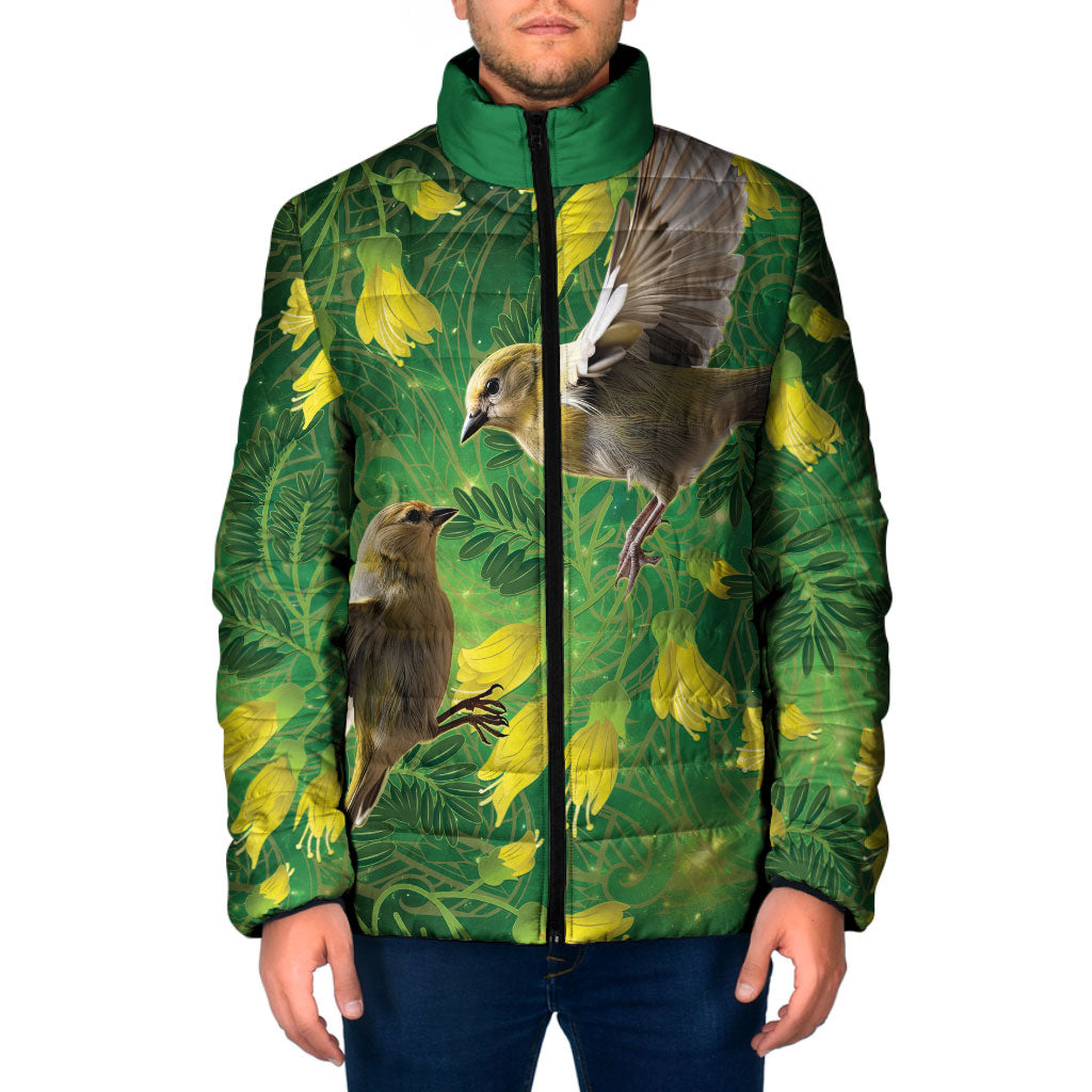 Bellbird New Zealand Personalised Padded Jacket Kowhai Flower Maori Pattern
