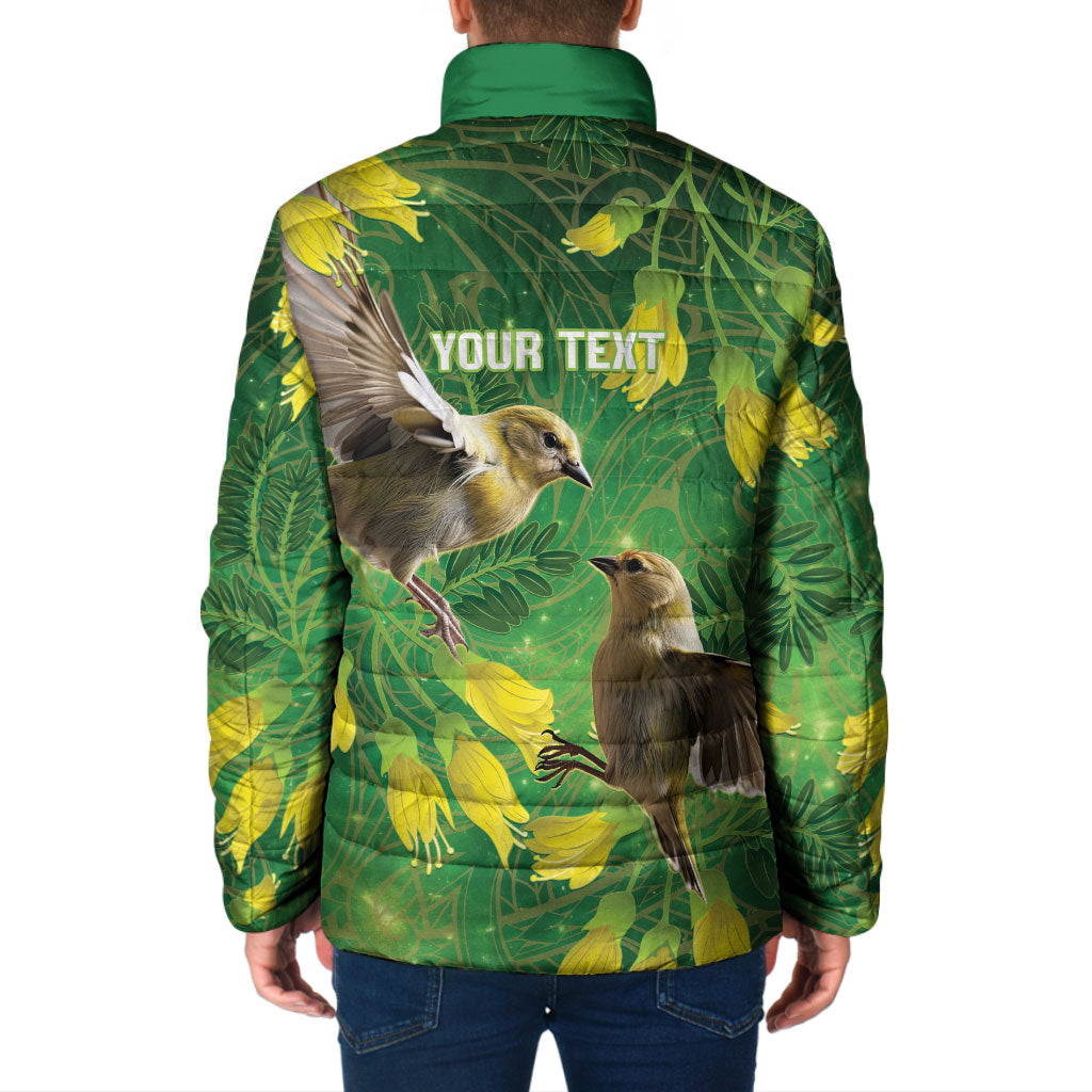 Bellbird New Zealand Personalised Padded Jacket Kowhai Flower Maori Pattern