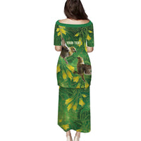 Bellbird New Zealand Personalised Puletasi Kowhai Flower Maori Pattern