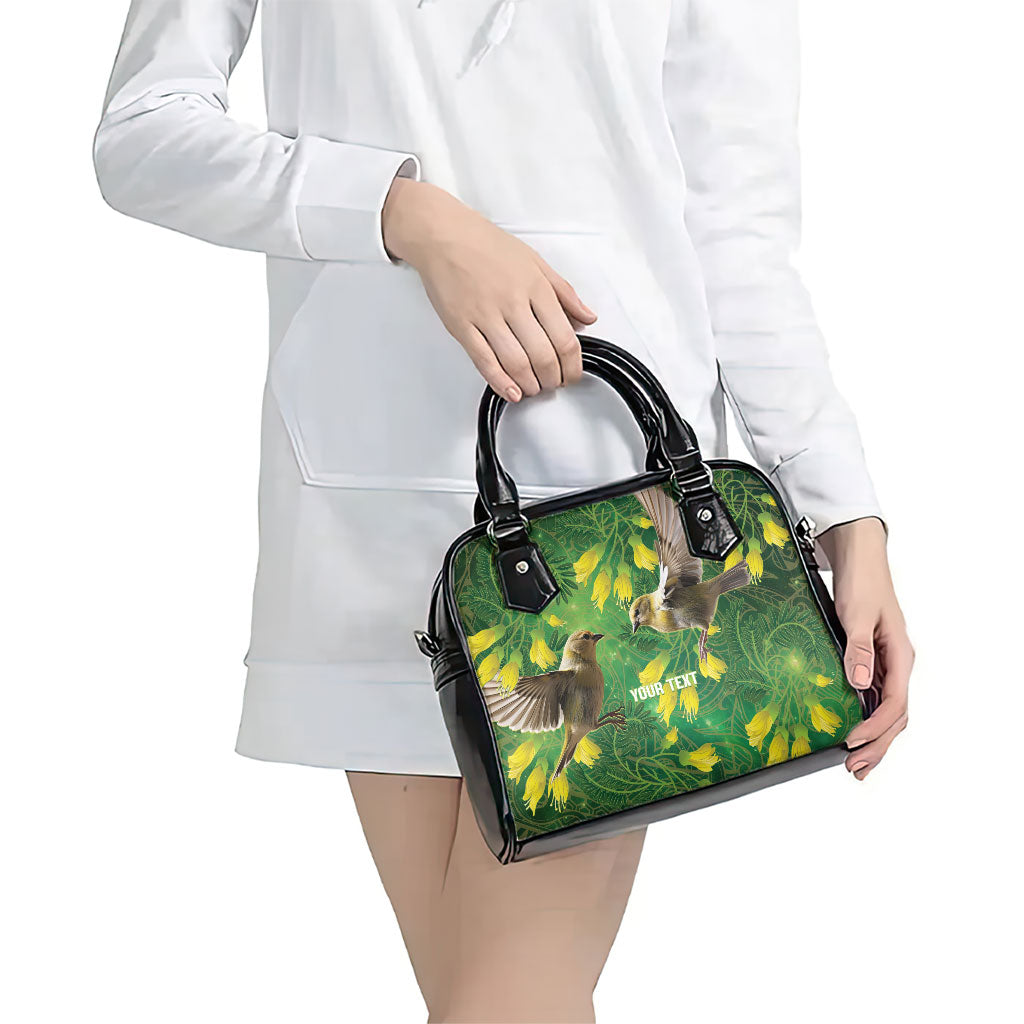 Bellbird New Zealand Personalised Shoulder Handbag Kowhai Flower Maori Pattern