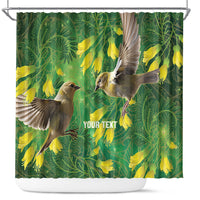 Bellbird New Zealand Personalised Shower Curtain Kowhai Flower Maori Pattern