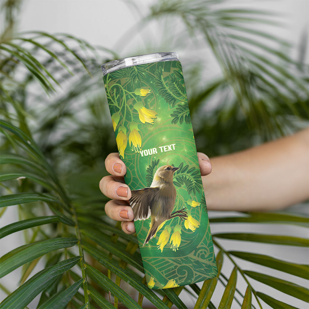 Bellbird New Zealand Personalised Skinny Tumbler Kowhai Flower Maori Pattern LT22 - Polynesian Pride