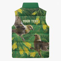 Bellbird New Zealand Personalised Sleeveless Puffer Jacket Kowhai Flower Maori Pattern LT22 - Polynesian Pride
