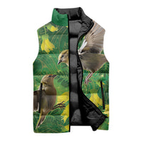 Bellbird New Zealand Personalised Sleeveless Puffer Jacket Kowhai Flower Maori Pattern LT22 - Polynesian Pride