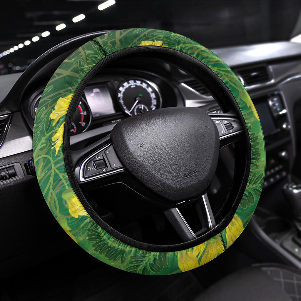Bellbird New Zealand Steering Wheel Cover Kowhai Flower Maori Pattern