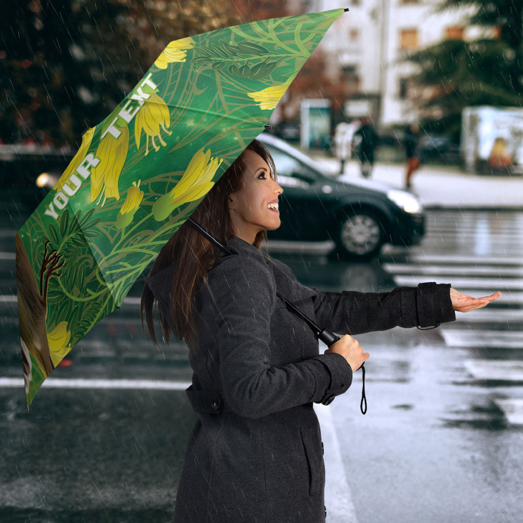 Bellbird New Zealand Personalised Umbrella Kowhai Flower Maori Pattern