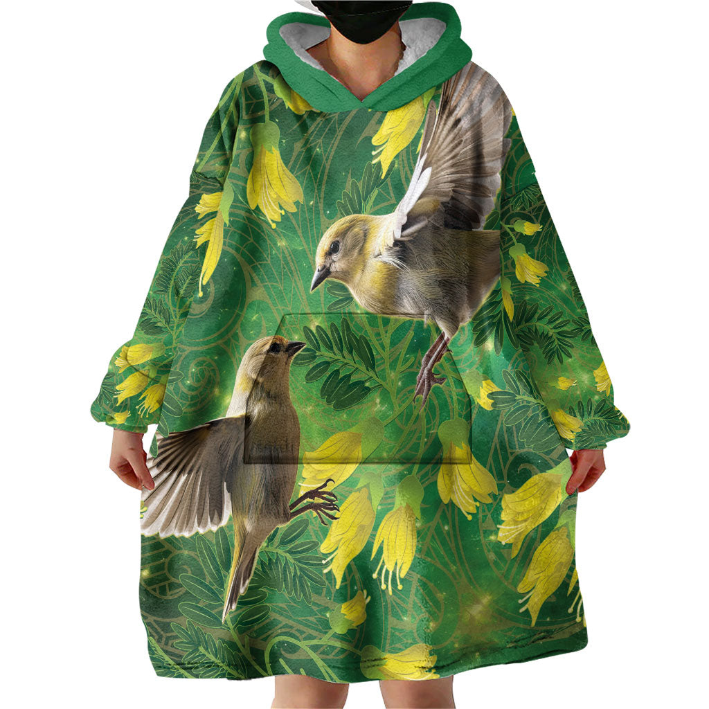 Bellbird New Zealand Personalised Wearable Blanket Hoodie Kowhai Flower Maori Pattern LT22 - Polynesian Pride