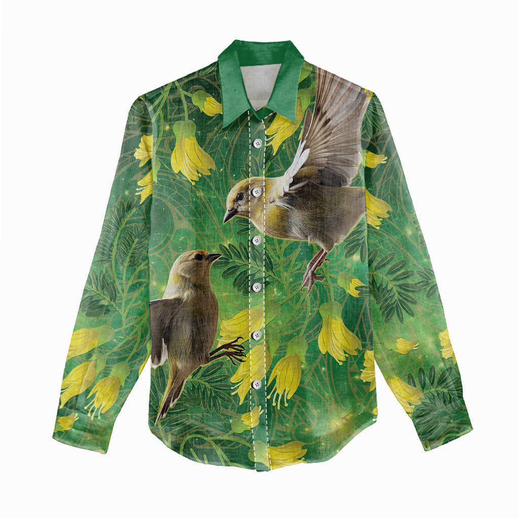 Bellbird New Zealand Personalised Women Casual Shirt Kowhai Flower Maori Pattern LT22 - Polynesian Pride