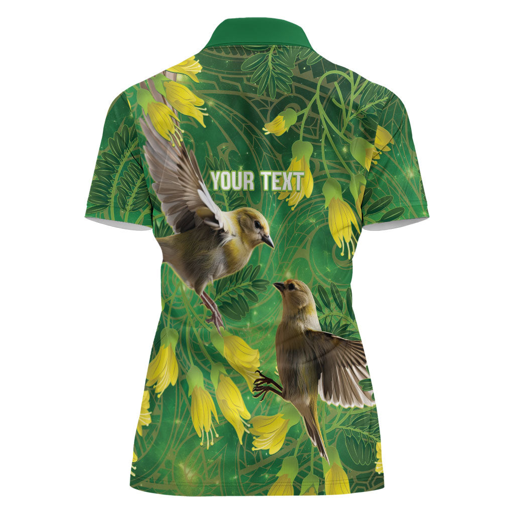Bellbird New Zealand Personalised Women Polo Shirt Kowhai Flower Maori Pattern LT22 - Polynesian Pride