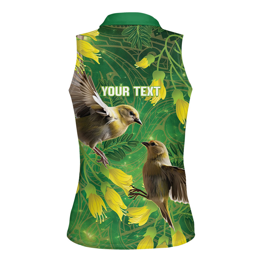 Bellbird New Zealand Personalised Women Sleeveless Polo Shirt Kowhai Flower Maori Pattern LT22 - Polynesian Pride