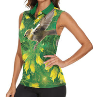 Bellbird New Zealand Personalised Women Sleeveless Polo Shirt Kowhai Flower Maori Pattern LT22 - Polynesian Pride