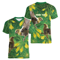 Bellbird New Zealand Personalised Women V-Neck T-Shirt Kowhai Flower Maori Pattern LT22 - Polynesian Pride
