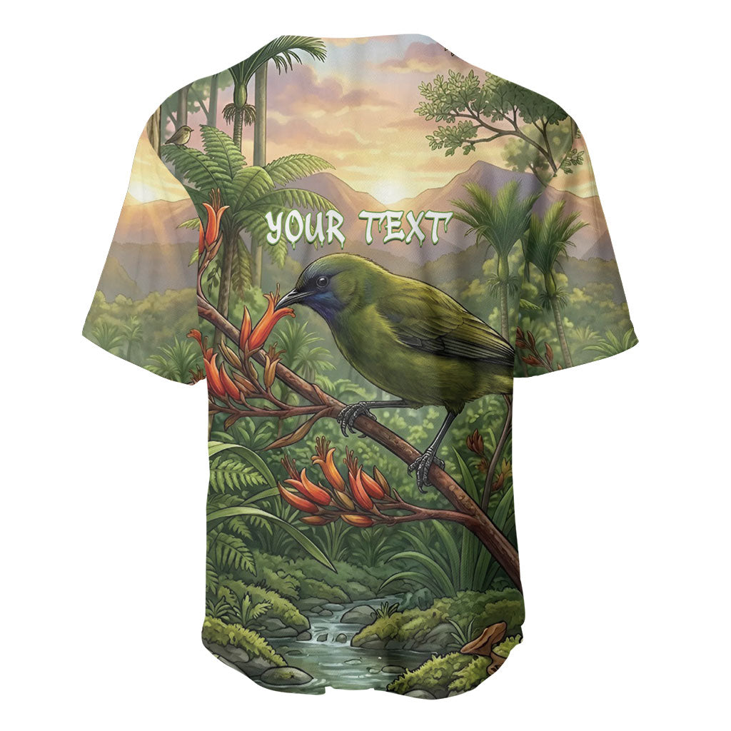 Bellbird New Zealand Personalised Baseball Jersey Korimako Harakeke Flower Native Forest LT22 - Polynesian Pride