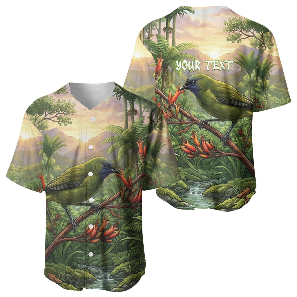 Bellbird New Zealand Personalised Baseball Jersey Korimako Harakeke Flower Native Forest LT22 - Polynesian Pride