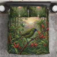 Bellbird New Zealand Personalised Bedding Set Korimako Harakeke Flower Native Forest LT22 Green - Polynesian Pride