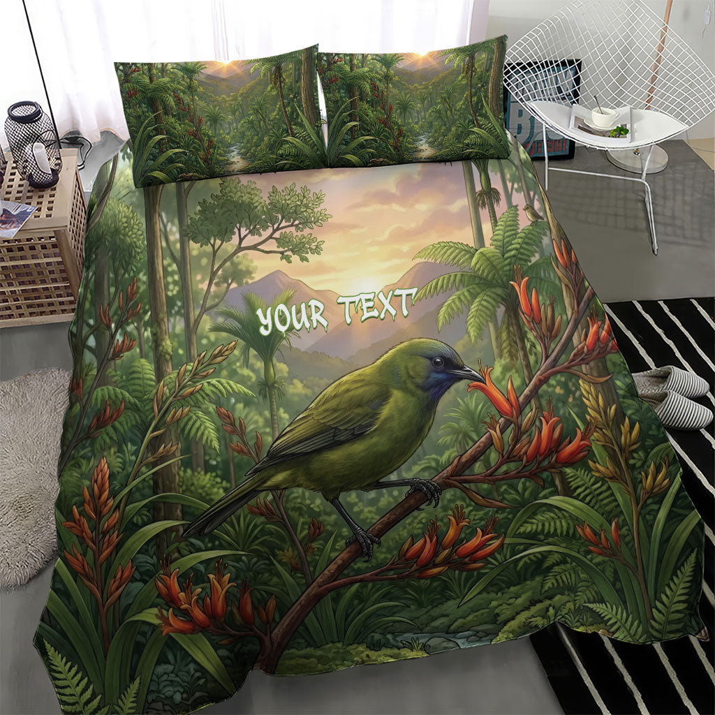 Bellbird New Zealand Personalised Bedding Set Korimako Harakeke Flower Native Forest LT22 - Polynesian Pride