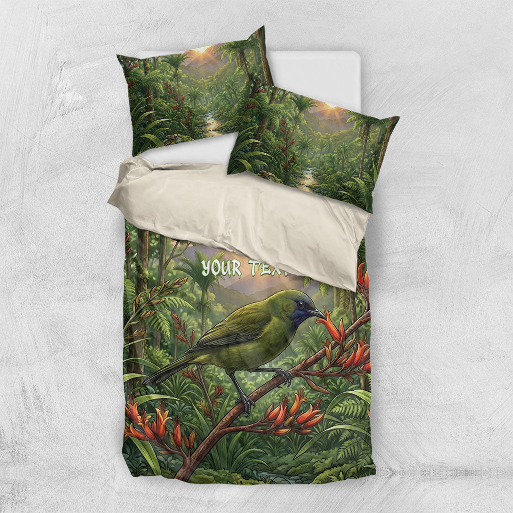 Bellbird New Zealand Personalised Bedding Set Korimako Harakeke Flower Native Forest LT22 US Twin 172cm x 218cm Green - Polynesian Pride