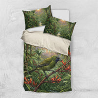 Bellbird New Zealand Personalised Bedding Set Korimako Harakeke Flower Native Forest LT22 US Twin 172cm x 218cm Green - Polynesian Pride