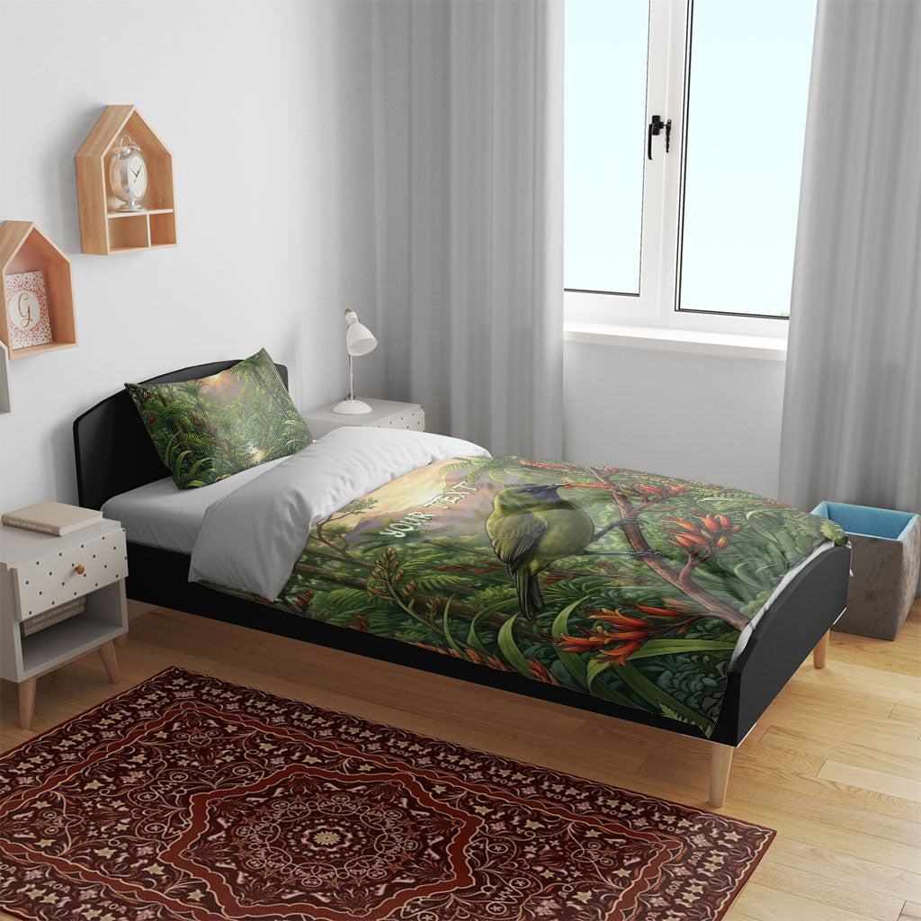 Bellbird New Zealand Personalised Bedding Set Korimako Harakeke Flower Native Forest LT22 - Polynesian Pride