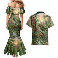 Bellbird New Zealand Personalised Couples Matching Mermaid Dress and Hawaiian Shirt Korimako Harakeke Flower Native Forest LT22 - Polynesian Pride