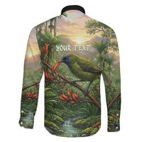 Bellbird New Zealand Personalised Family Matching Off The Shoulder Long Sleeve Dress and Hawaiian Shirt Korimako Harakeke Flower Native Forest LT22 - Polynesian Pride