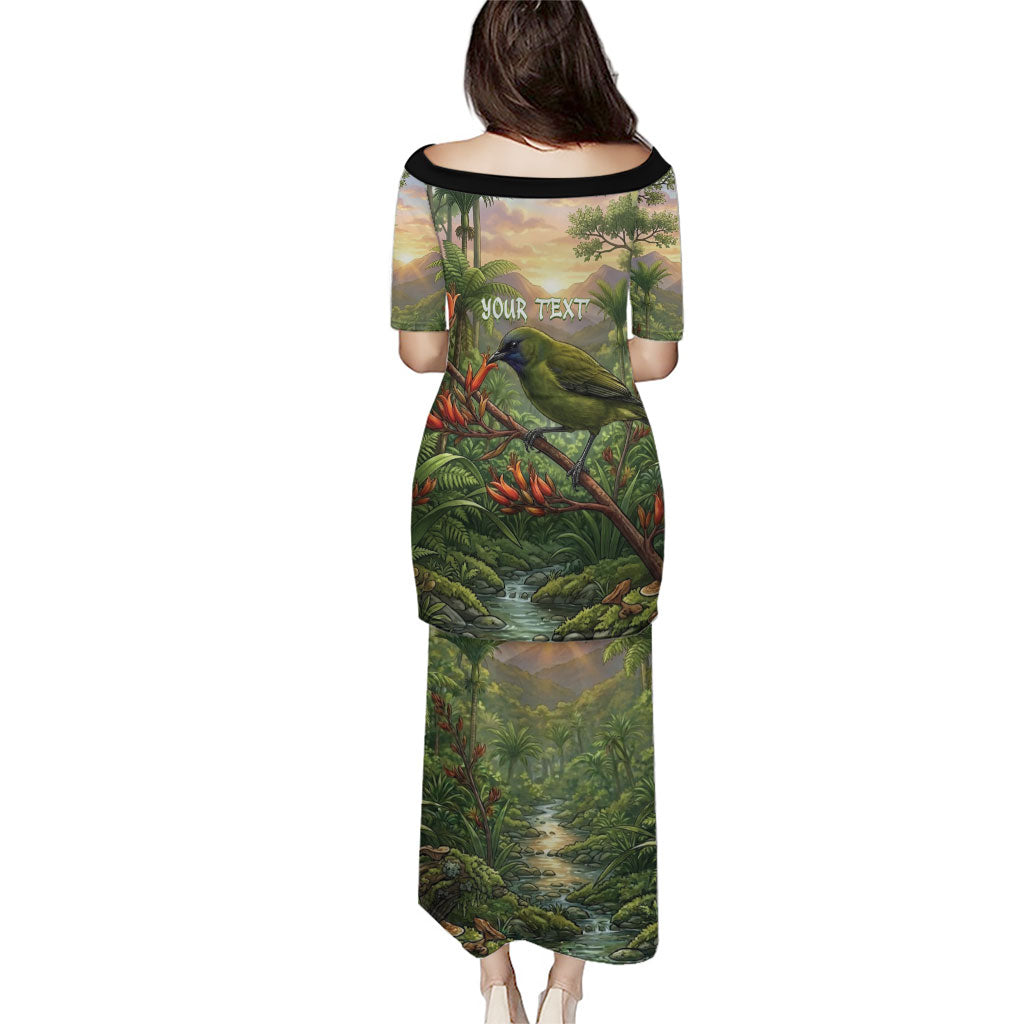 Bellbird New Zealand Personalised Family Matching Puletasi and Hawaiian Shirt Korimako Harakeke Flower Native Forest LT22 - Polynesian Pride