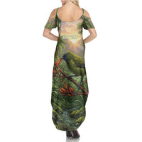 Bellbird New Zealand Personalised Family Matching Summer Maxi Dress and Hawaiian Shirt Korimako Harakeke Flower Native Forest LT22 - Polynesian Pride