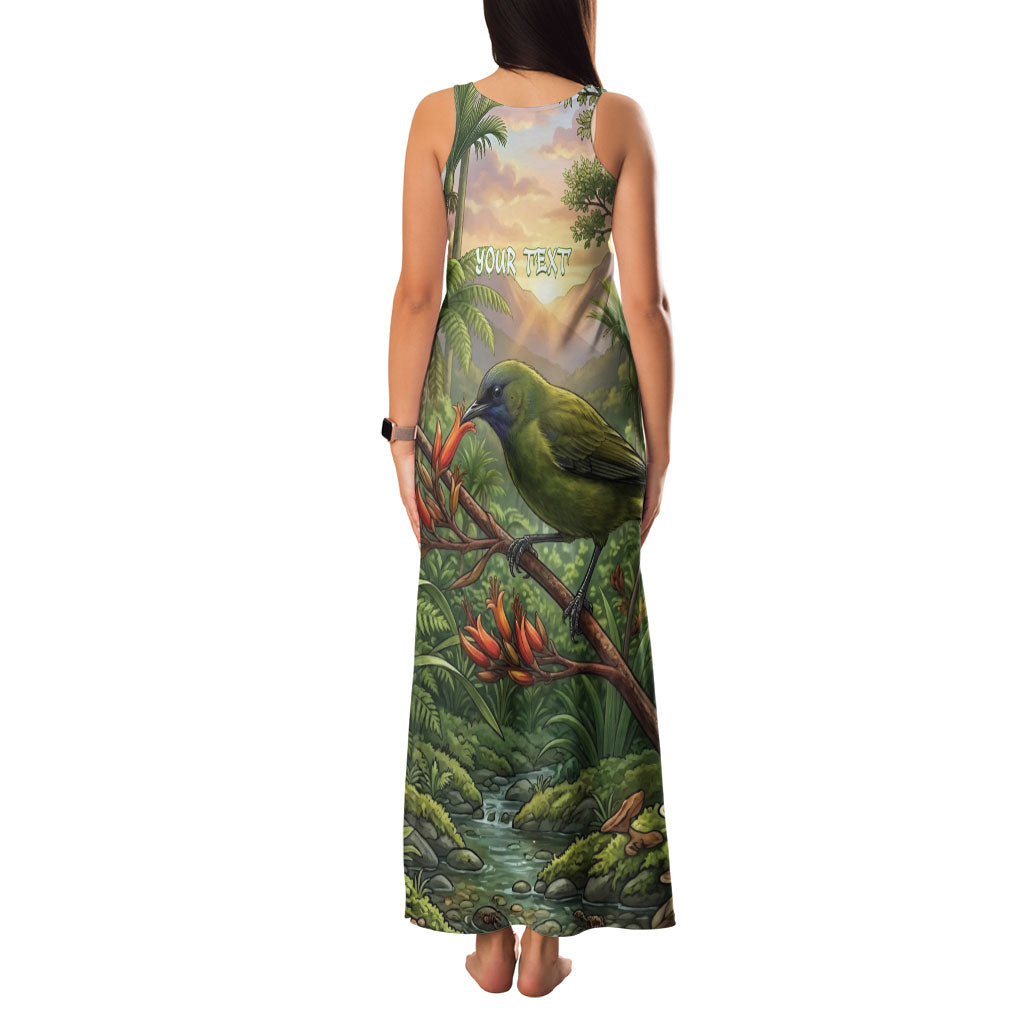 Bellbird New Zealand Personalised Family Matching Tank Maxi Dress and Hawaiian Shirt Korimako Harakeke Flower Native Forest LT22 - Polynesian Pride